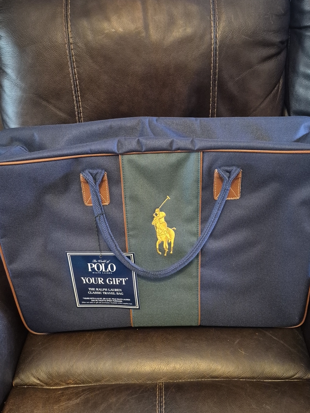 Polo Ralph Lauren Classic Travel Bag Navy Blue Green Gold Polo Player Vintage
